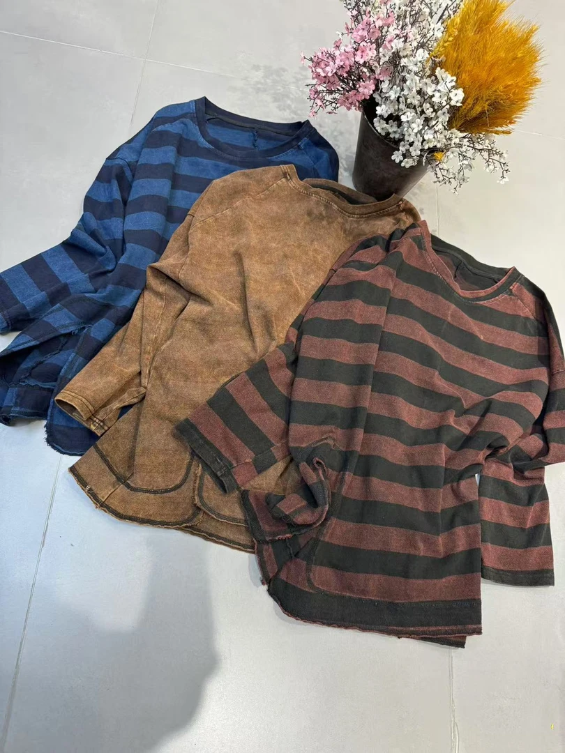 048868炒色条纹不规则卫衣  胸围130.长68