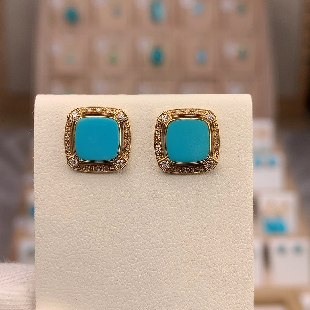 绿松石18K金镶嵌耳饰