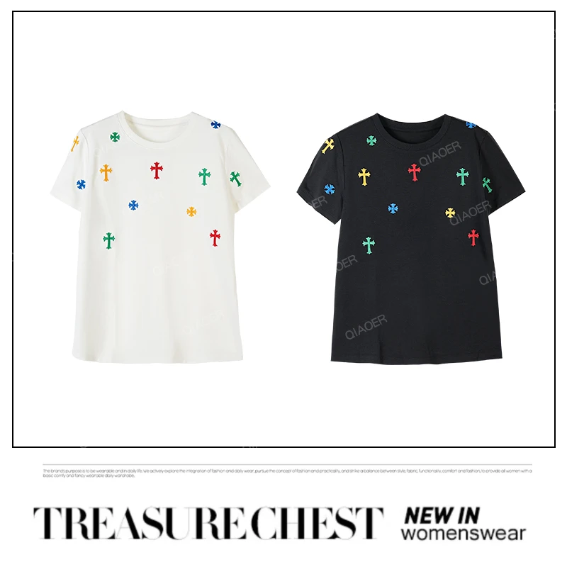 乔儿定制【十字t】设计感简约时尚女款春夏重工短袖T恤宽松显瘦上衣