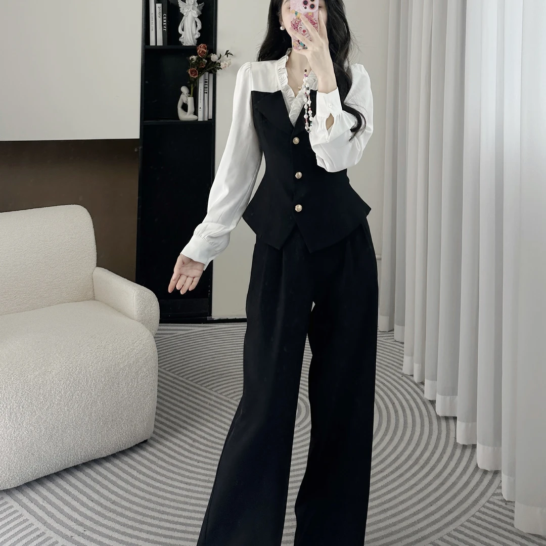 拉夏贝尔/2025春季新款气质时尚高级收腰显瘦上衣＋裤子 10302 ZZC