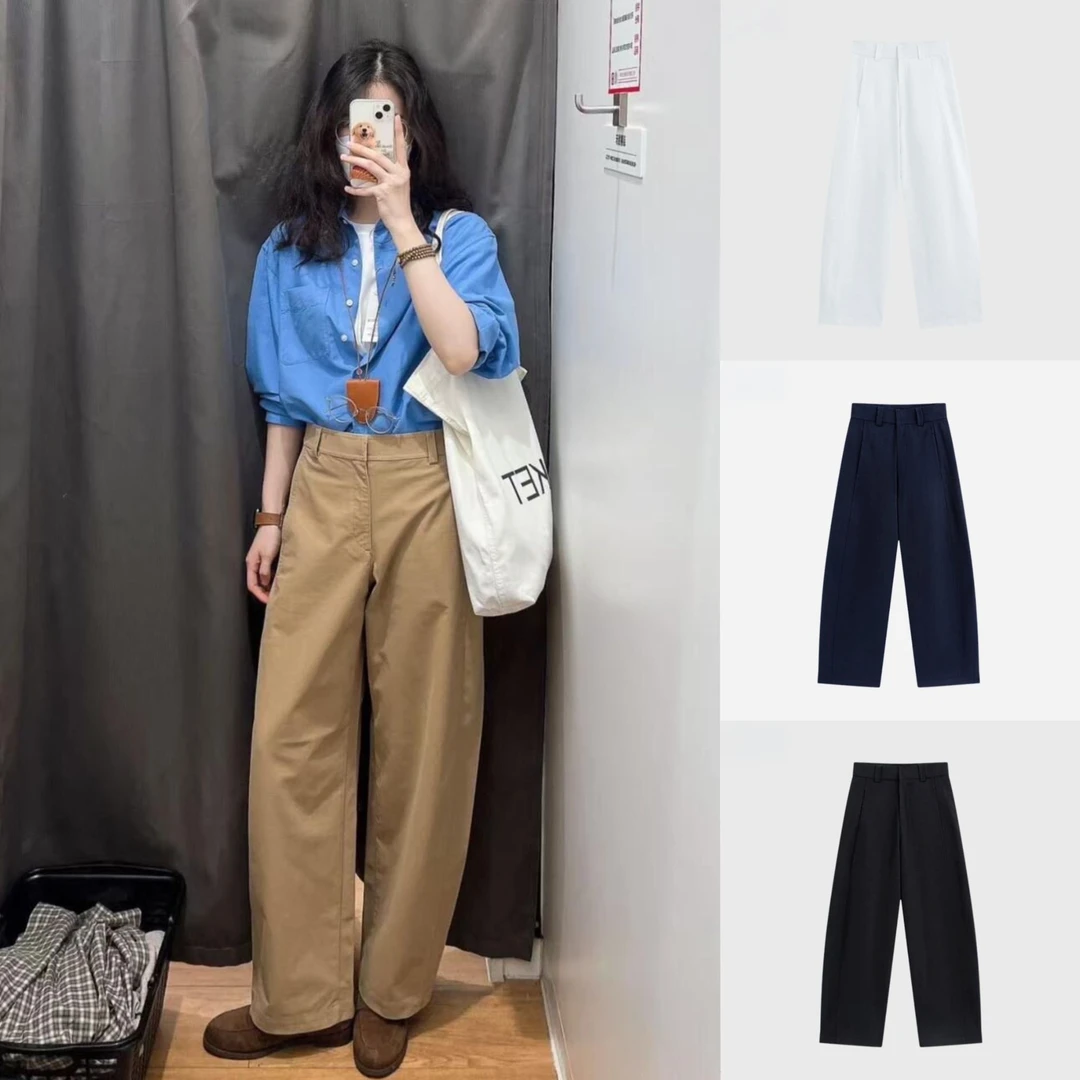 Milu米鹿 高货暗扣休闲裤秋冬宽松阔腿裤显腿长弯刀直筒裤拖地裤