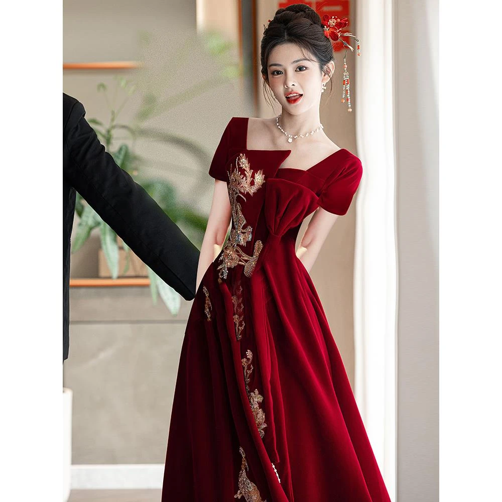敬酒服新娘高级感红色结婚便装回门订婚礼服连衣裙新中式大气夏季