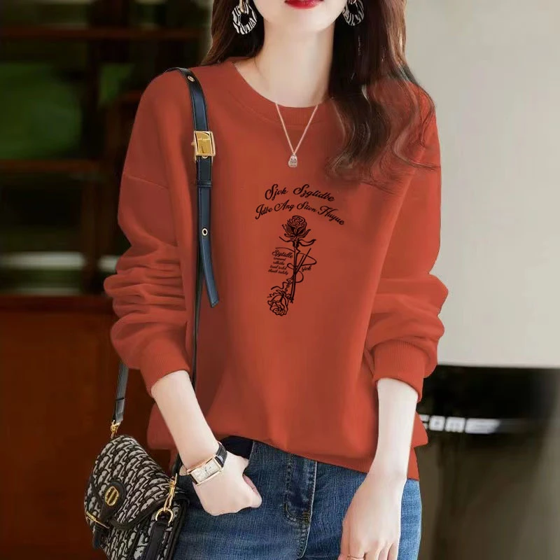 秋冬季新款加绒加厚圆领卫衣女大码宽松显瘦时尚洋气减龄潮流外套