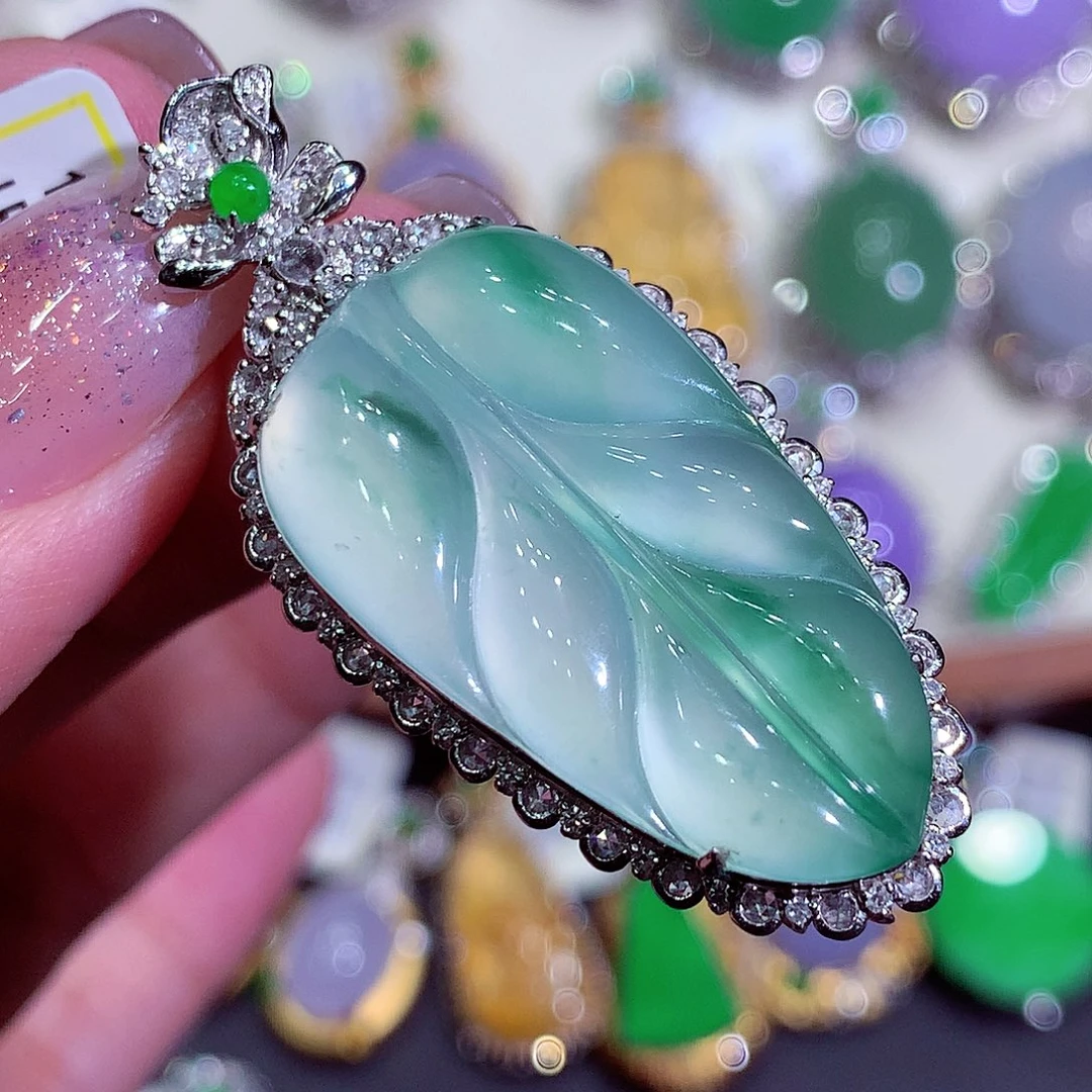 翡翠18K金镶嵌吊坠(不含链)