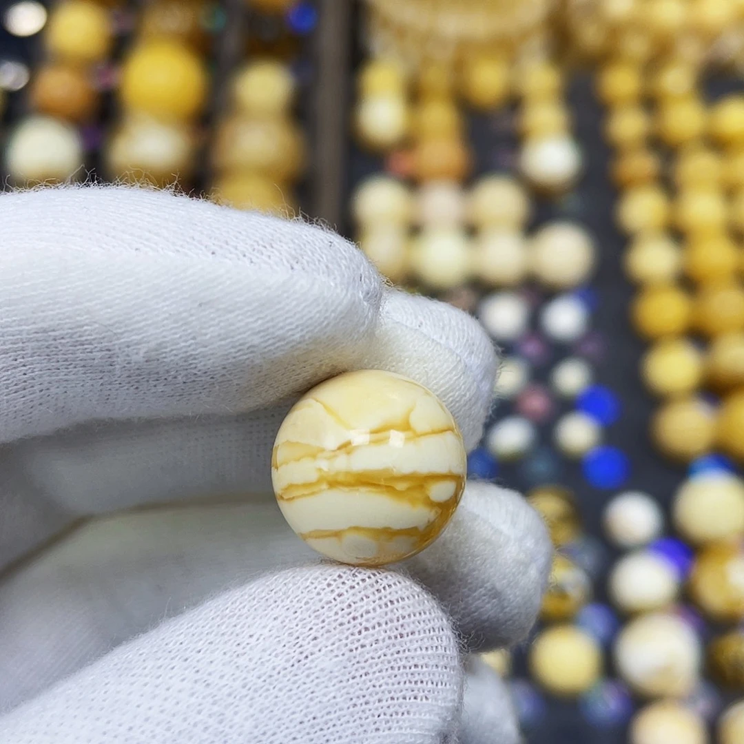 蜜蜡珠宝奇石未镶嵌14.5mm石膏金丝蜡｜圆珠·段掌柜