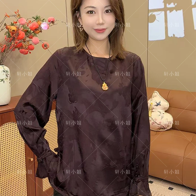 【轩小姐】新中式国风女装圆领复古秋季长袖百搭时尚显瘦上衣6868