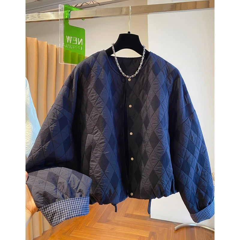 韩国超好看夹棉外套女2025新款秋冬宽松休闲圆领百搭轻薄棉衣棉服