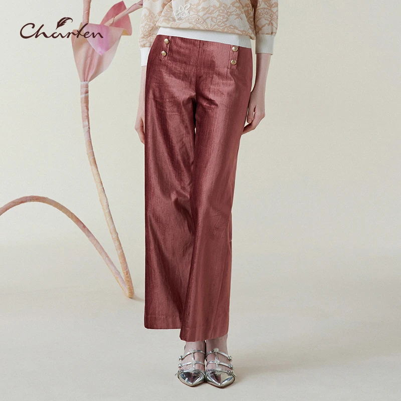 【达人专属】朝峰春季休闲复古高腰阔腿直筒休闲裤CFE1C011-0018D