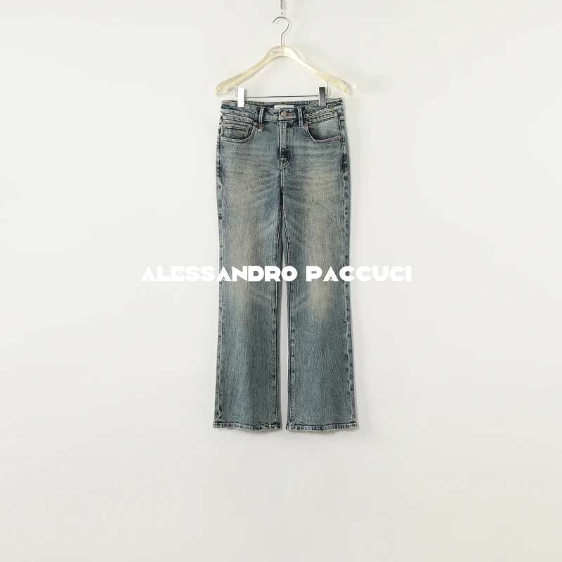 AP洛哥53076NK/53075NK【摩登回声】棉竹节风格绳时尚牛仔微喇长裤