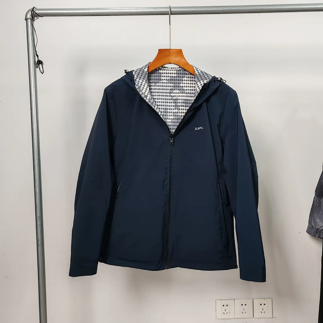 H专柜剪标双面穿夹克外套男士连帽秋季防风雨时尚青年