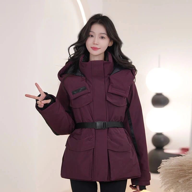 明星同款秋冬时尚百搭女士休闲户外冬季保暖中长款棉服外套女