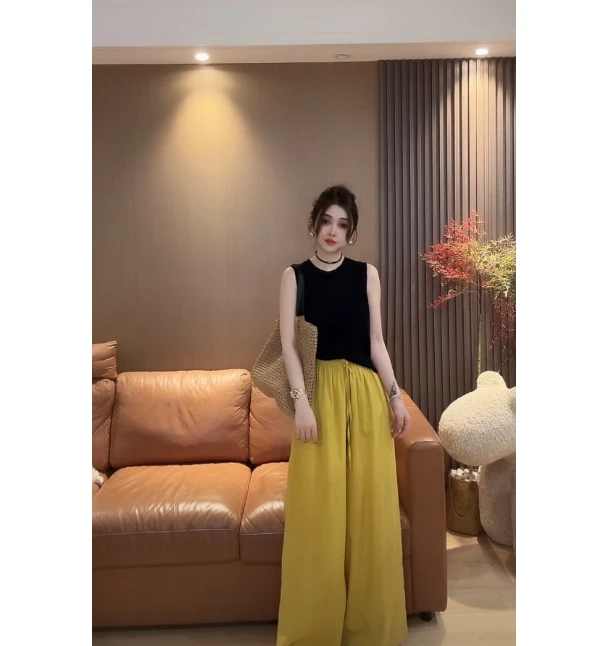 D10 简约休闲百搭宽松抽绳松紧腰薄款休闲裤 ED1008