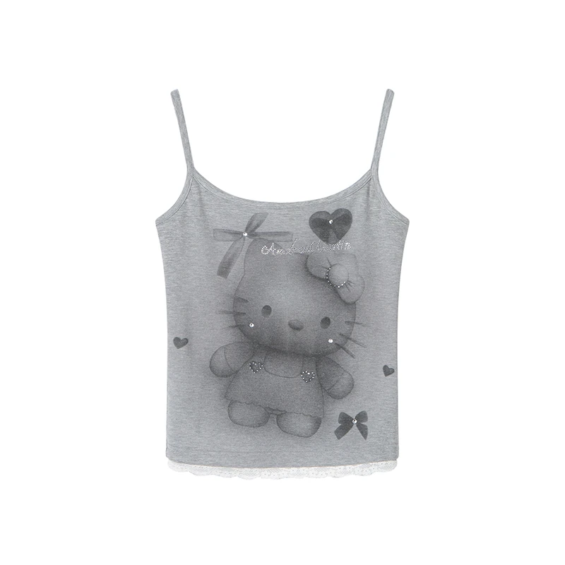 【宋雨琦&张慧雯同款】蕾丝印花背心显瘦吊带上衣2025新品夏073