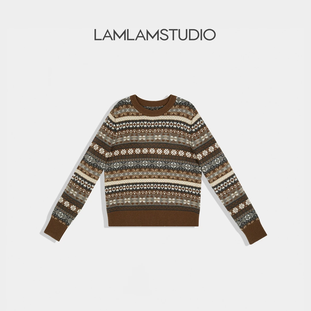 “冬日松弛”100%羊毛上衣毛衣条纹提花撞色 张一琳 L2411026M