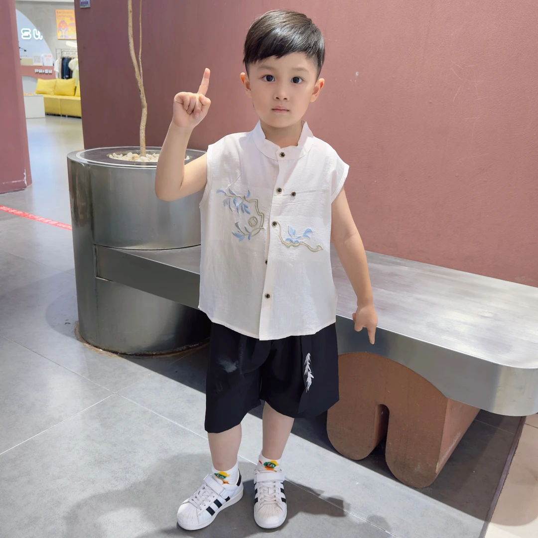 男童夏装套装2025新款儿童新中式国风两件套男孩休闲薄款无袖衣服