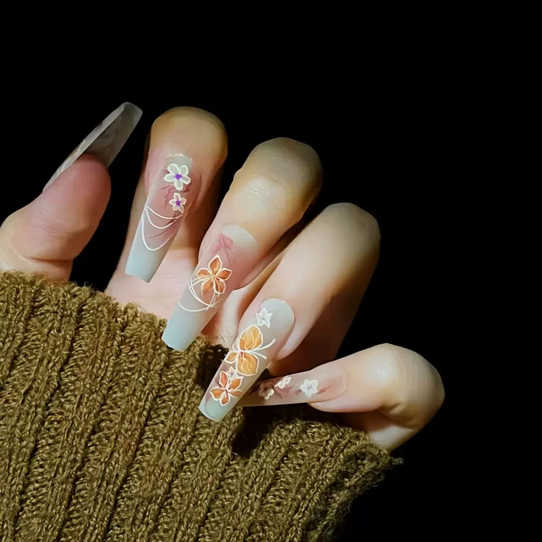 蝴蝶花瓣  长甲 手绘新中式雅致穿戴甲 可反复使用可拆卸送工具包