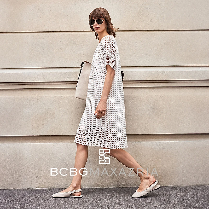 BCBGMAXAZRIA镂空几何刺绣蕾丝短袖女式连衣裙裙子BCB24A2680BP