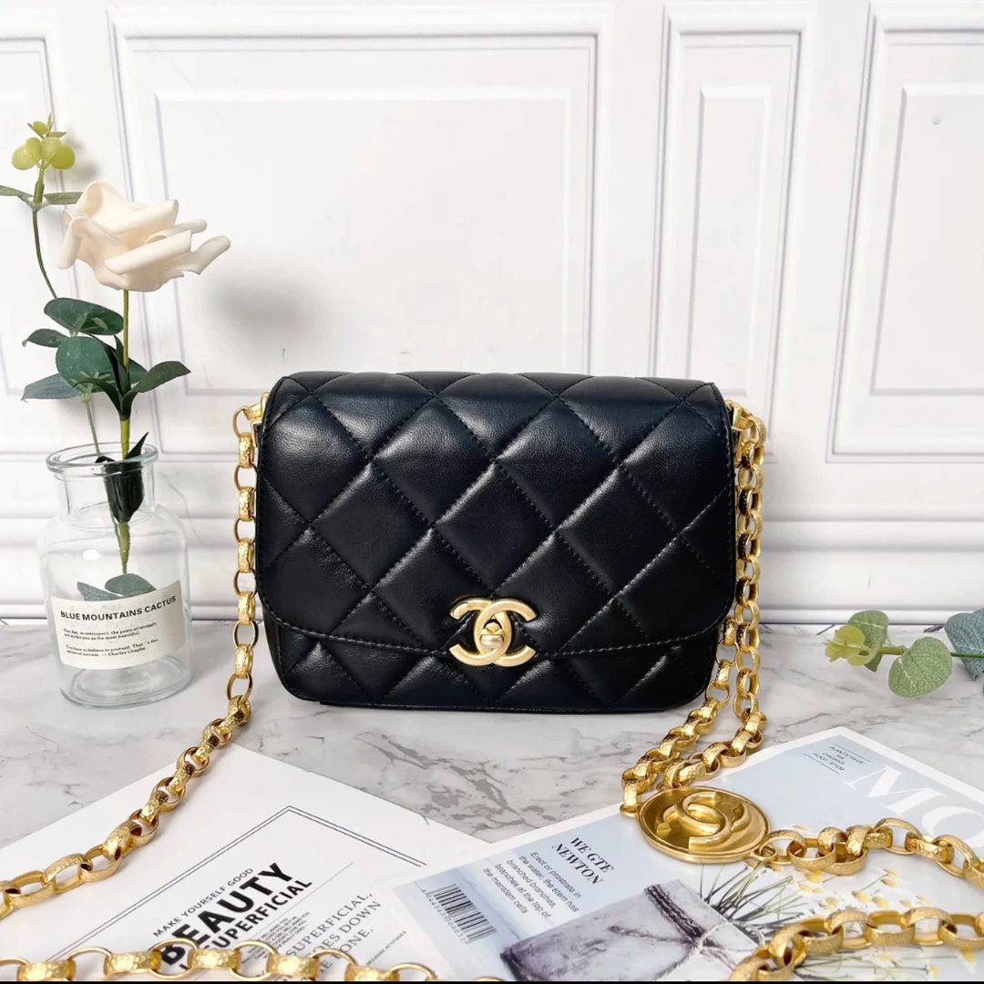 99新 Chanel/香奈儿 林纳奢品丨黑金雕花金币方胖子单肩斜挎包