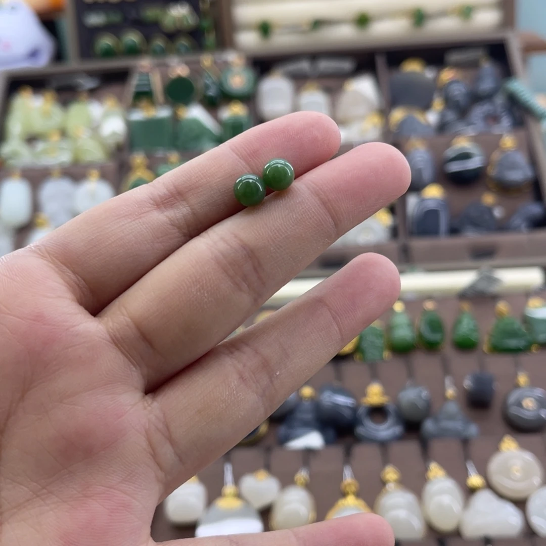 和田玉银S925镶嵌耳饰