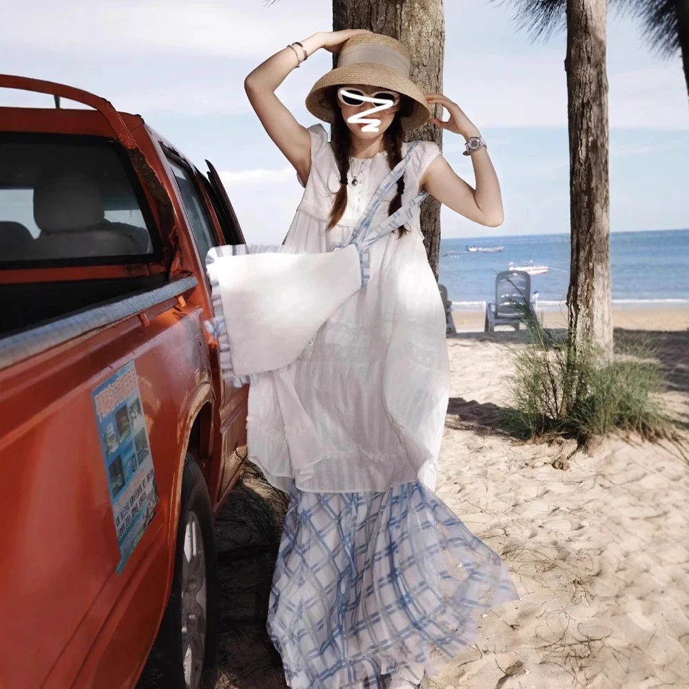 夏法式氛围感叠穿白色连衣裙子套装 时尚洋气减龄显瘦遮肉两件套