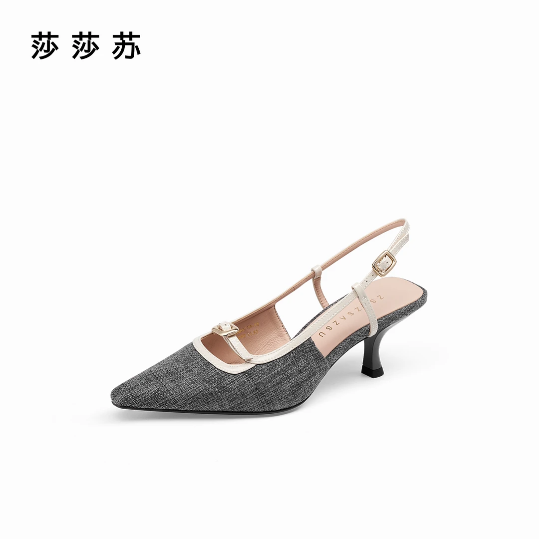 【爱丽丝】莎莎苏2025春夏新尖头中跟细跟后空时装凉鞋女ZA65123-13