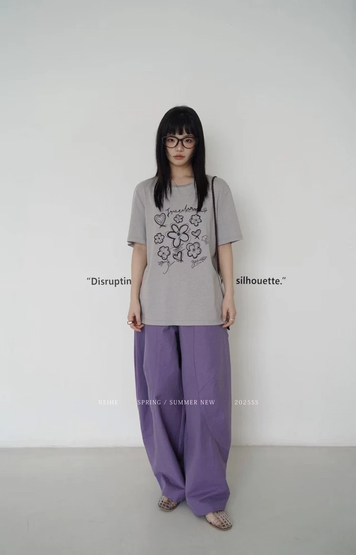 鑫燃KIKI 莱赛尔亚麻棉小众圆领百搭花朵印花T恤 252290 NH (F)