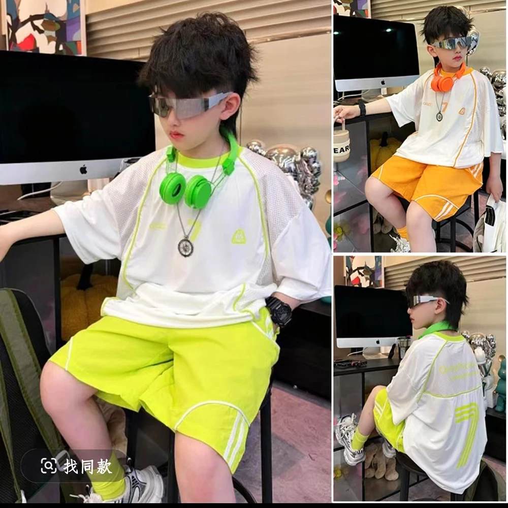 现货清仓.男童夏装套装新款男孩速干套装儿童装短袖短裤两件套