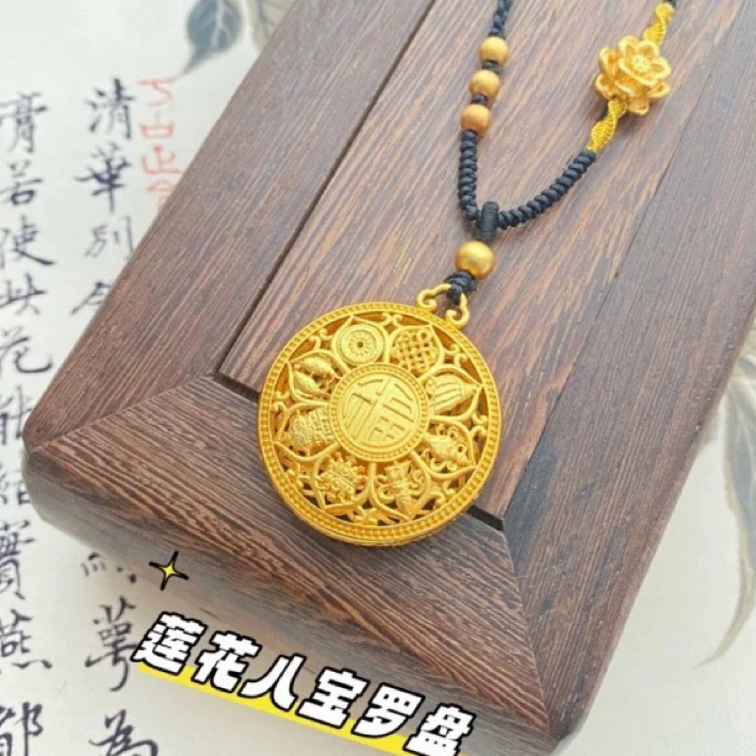 非金属布艺项链 A-21-莲花八宝罗盘黑绳项链时尚百搭精致坠链