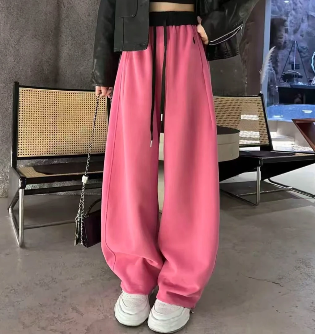 （加绒加厚）慵懒风刺绣秋冬百搭显瘦一裤两穿高腰拼色休闲弯刀裤