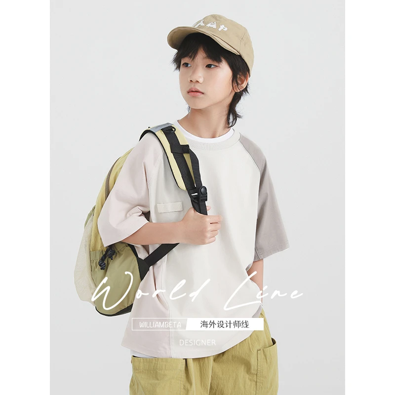 williambeta海外设计师线25夏新款纯棉立裁微蝙蝠袖儿童短袖T恤