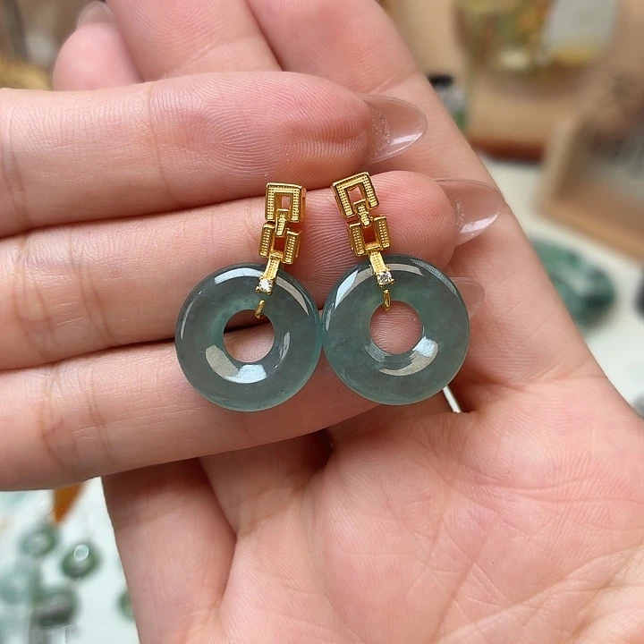 翡翠银S925镶嵌耳饰