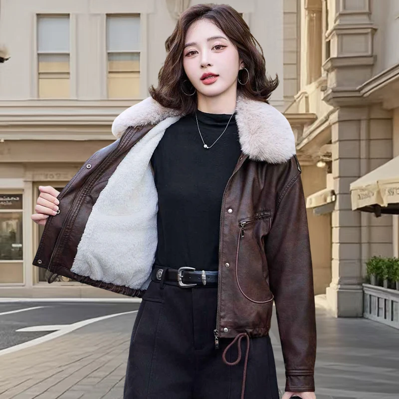 海宁真皮皮衣女毛领秋冬爆款2025新款加绒皮草短款外套洋气上档次