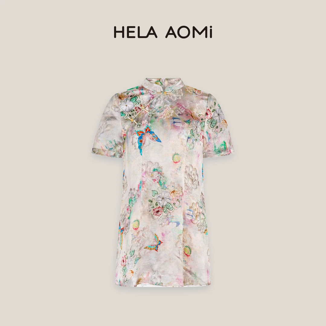HELAAOMI “蓬莱仙境”气质小衫新中式国风蝴蝶印花衬衫CY5BM11588