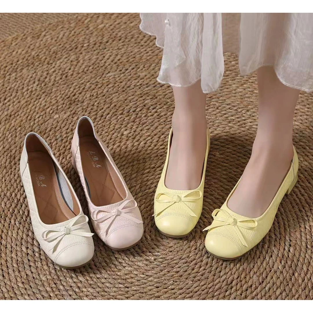 2025新款百搭气质温柔小香风中跟单鞋浅口时尚方头
