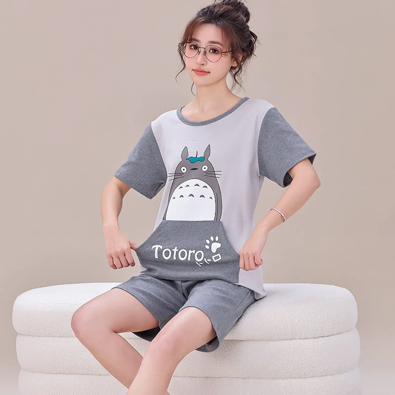 纯棉睡衣女士夏季薄款短袖短裤家居服大码夏天透气吸汗休闲套装