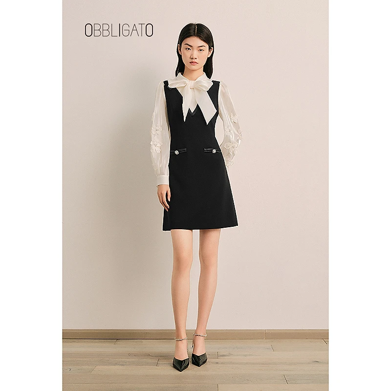 OBBLIGATO奥丽嘉朵1C65105070专选2025早春新品蝴蝶结连衣裙