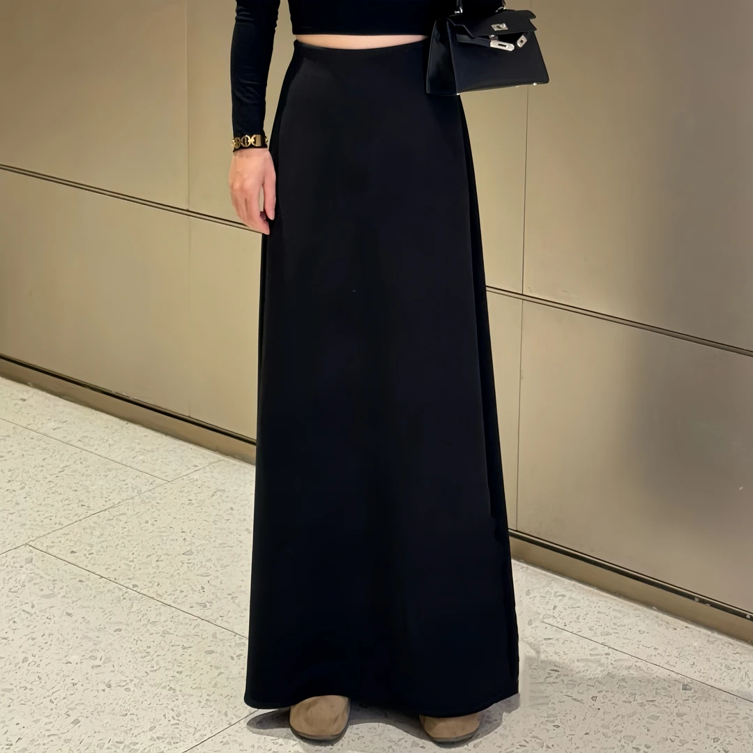 【CC】冬款加厚加绒显瘦高腰收腰弹力松紧极简小A版加长毛呢半身裙