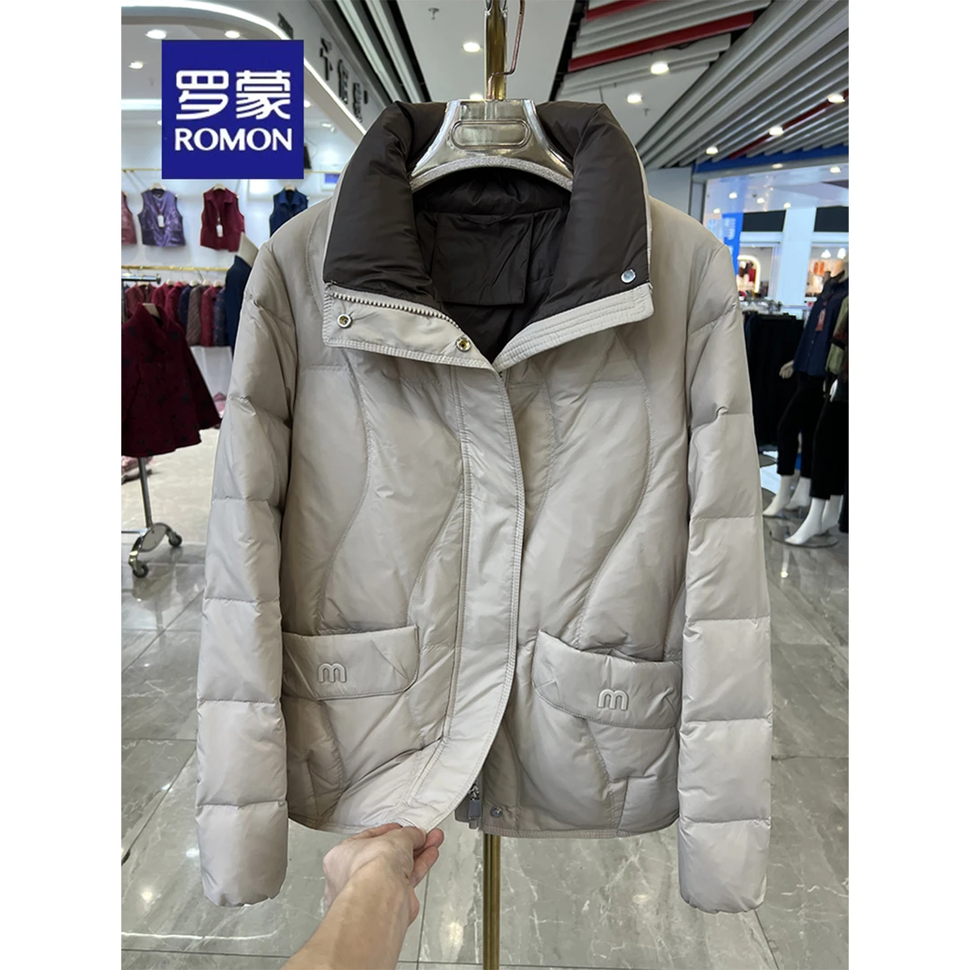 罗蒙妈妈冬装立领短款羽绒服外套中老年秋冬新款洋气宽松保暖上衣