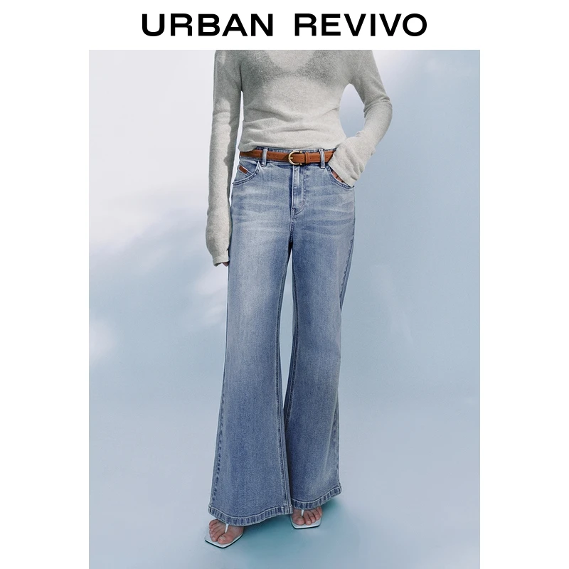 UR2025秋季新款女装休闲复古腰带喇叭牛仔长裤UWG850174
