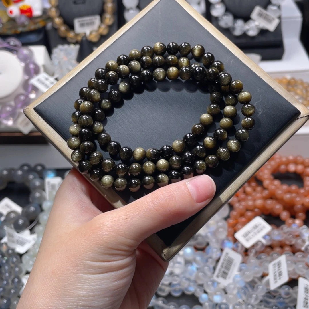 黑曜岩未镶嵌手链多圈金曜石6m