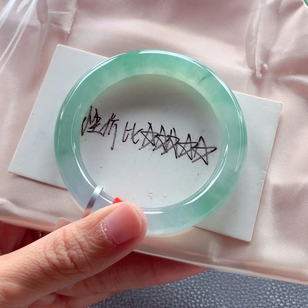 翡翠手镯（圆镯）未镶嵌51.4新货冰绿全条冰透小万战斗机A