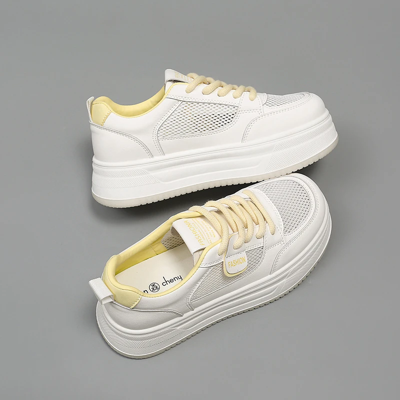 单网透气小白鞋女厚底4.5cm新款夏季网面休闲鞋薄款百搭板鞋韩版