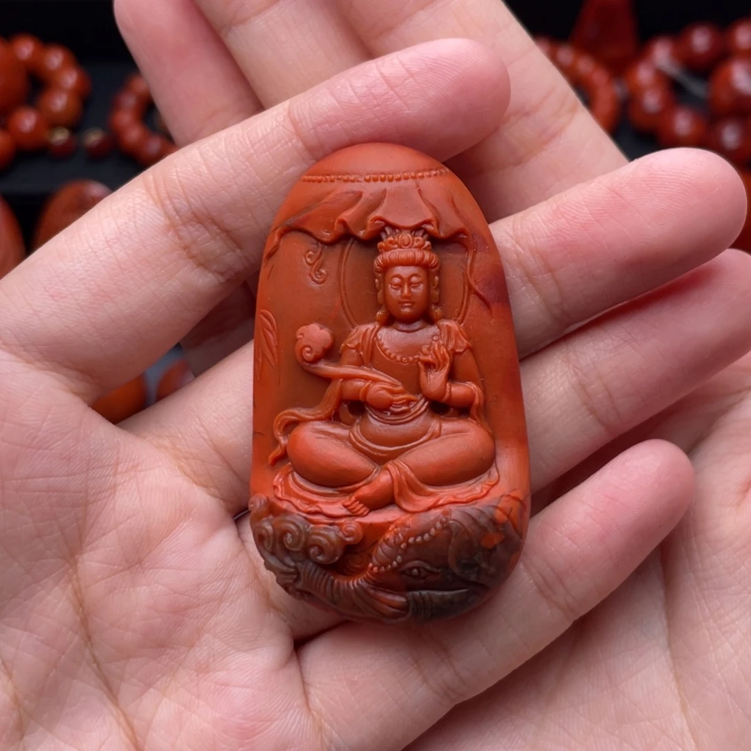 南红玛瑙未镶嵌珠宝奇石普贤吊坠