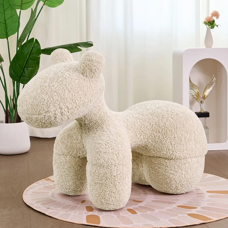 轻奢网红小马椅羊毛卷动物坐凳客厅家用创意摆件儿童凳子木质座椅
