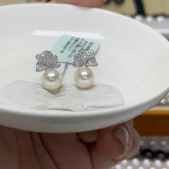 耳饰海水珍珠银S925镶嵌AK7-8mm41号