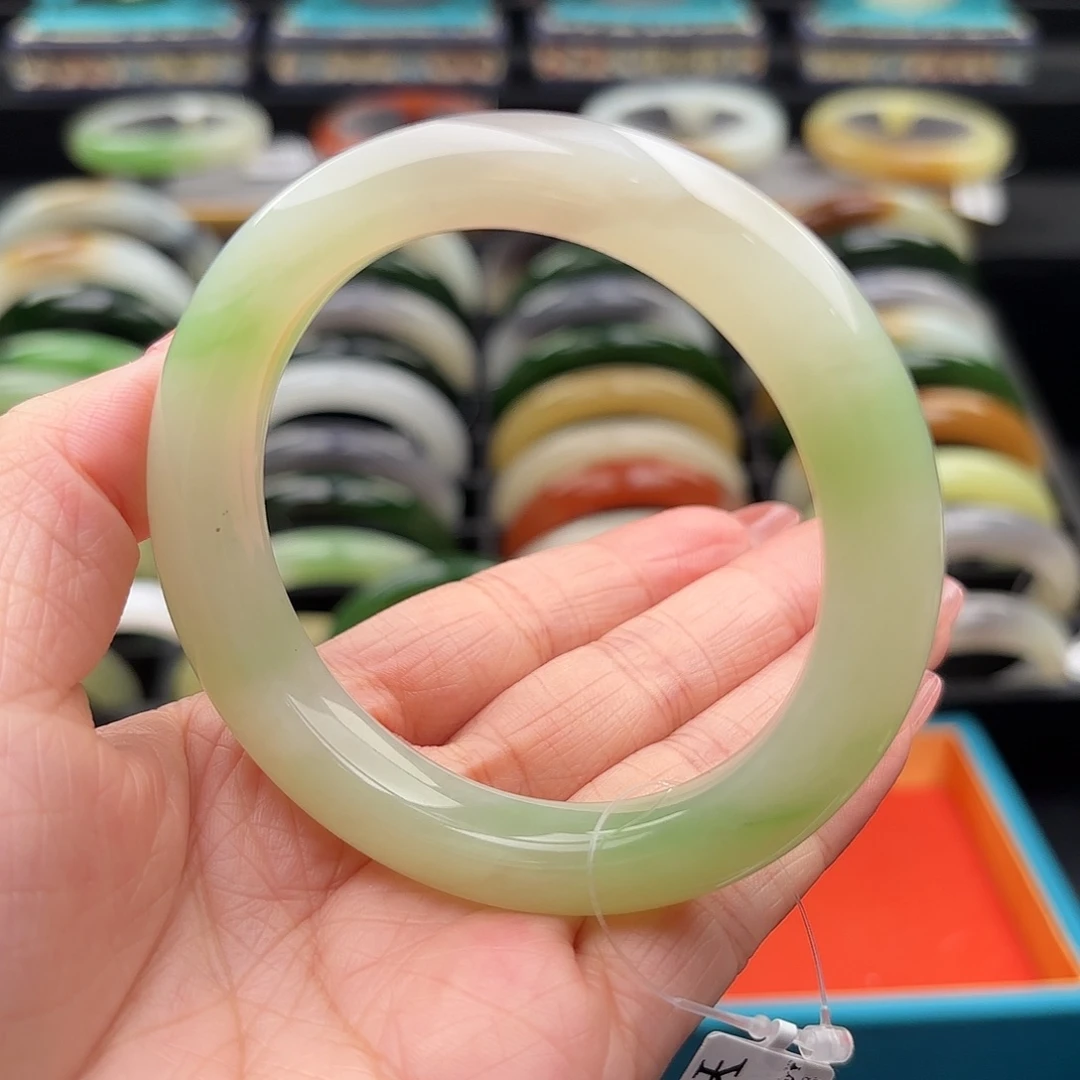 和田玉未镶嵌手镯性价比强推 紫翠双色 满圈翠55.6