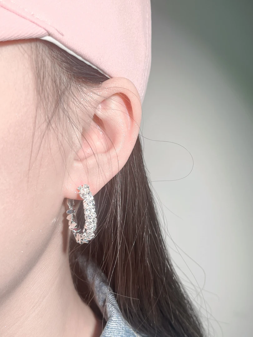 铜合金耳饰 银色碎钻耳环925银针时尚欧美轻奢