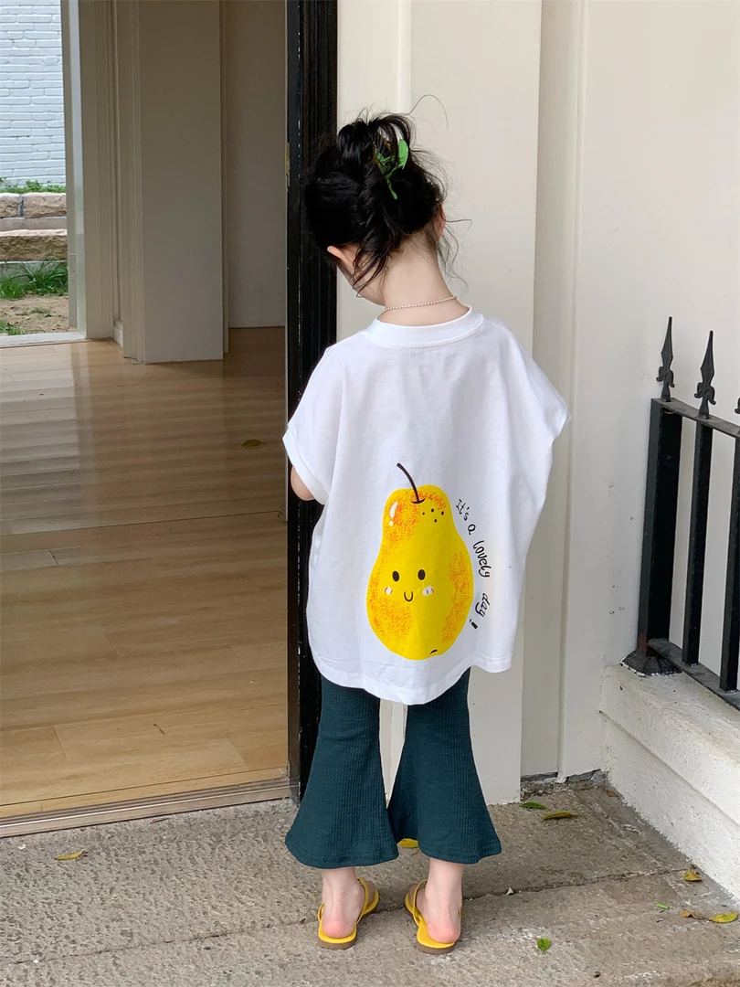 大橙子Studio女童卡通梨子T恤2025夏新款韩版儿童短袖牛仔裤套装