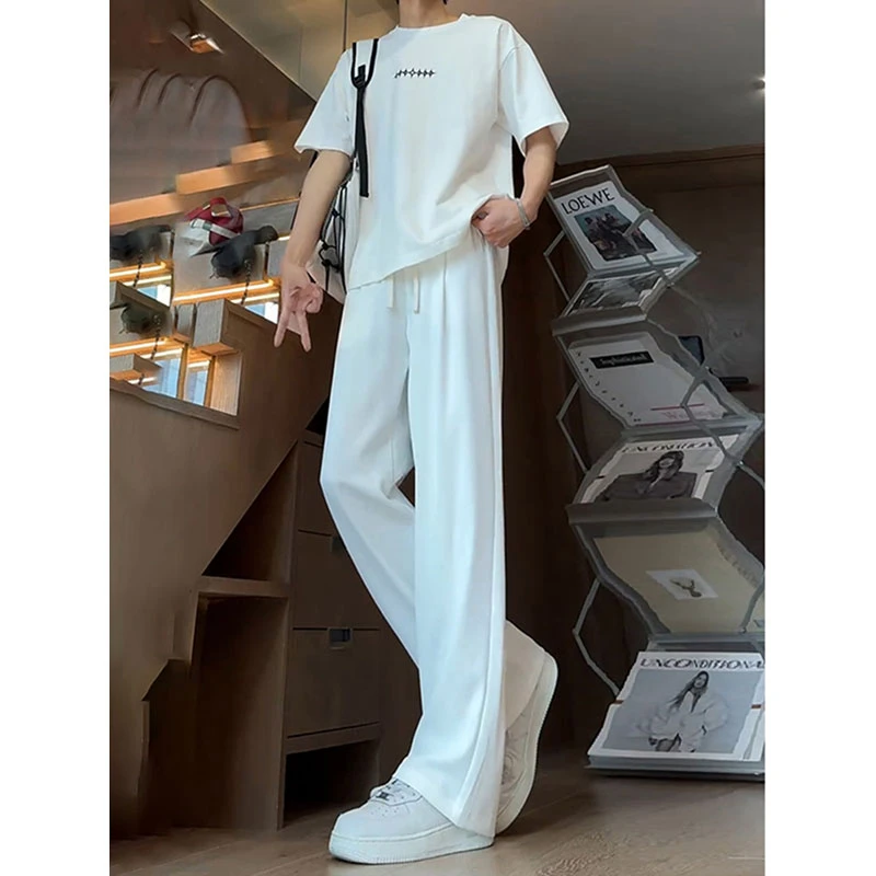 夏季白色冰丝西装裤男潮牌百搭美式休闲裤vibe窄版垂感宽松直筒裤