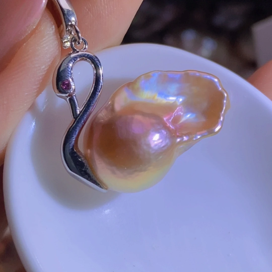 银S925镶嵌淡水珍珠天然淡水珍珠